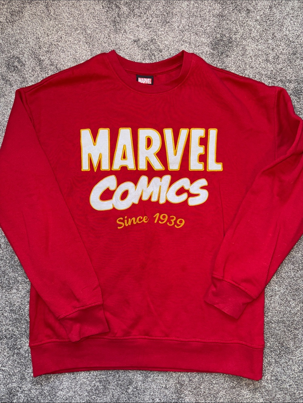 Marvel Red Crewneck Sweatshirt with White & Yellow Logo